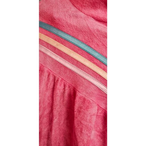 VTG Plaza 9 Pink Velour Robe Long Nightgown 1/2‎ Zip Ribbon Accent Sz 3X 44 - Picture 2 of 4